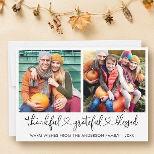 Calligraphy Heart 2 Photo Thankful Grateful Holiday Card