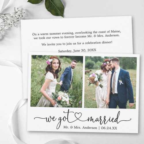 Calligraphy Heart 2 Photo Wedding After Party Announcement