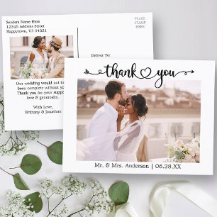 Calligraphy Heart 2 Photos Wedding Thank You Postcard