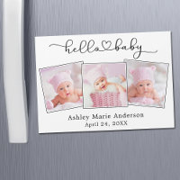 Calligraphy Heart 3 Photo Hello Baby Magnet Card