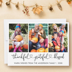 Calligraphy Heart 3 Photo Thankful Grateful Holiday Card