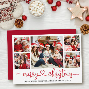 Calligraphy Heart 5 Photo Christmas Red Holiday Card