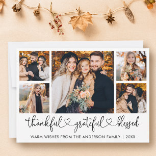 Calligraphy Heart 5 Photo Thankful Grateful Holiday Card