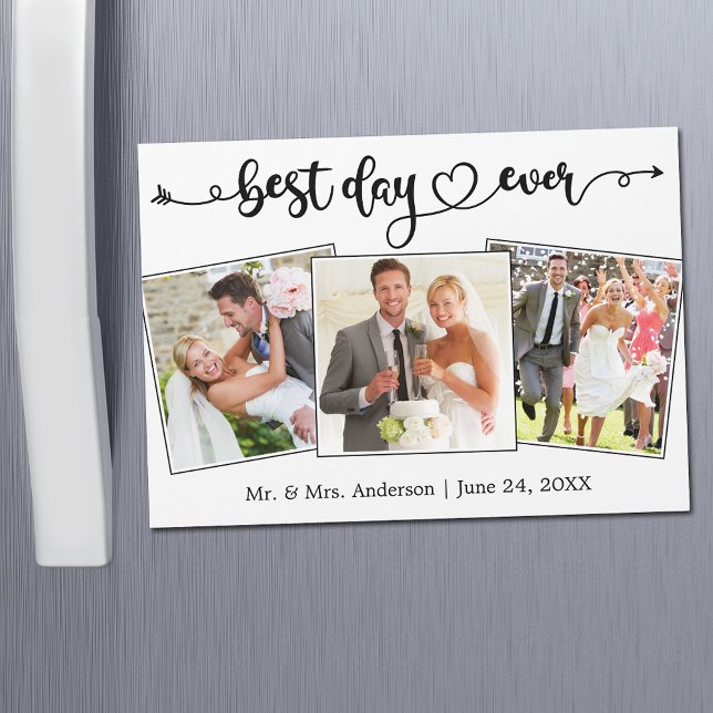 Calligraphy Heart Best Day Ever Photo Magnet Card (Customize to change your personalized text size or text style.)