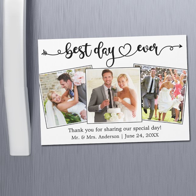 Calligraphy Heart Best Day Ever Thanks Magnet Card (Customize to change your personalized text size or text style.)