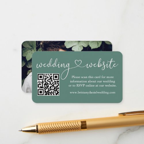 Calligraphy Heart Eucalyptus Green Wedding Web QR Enclosure Card