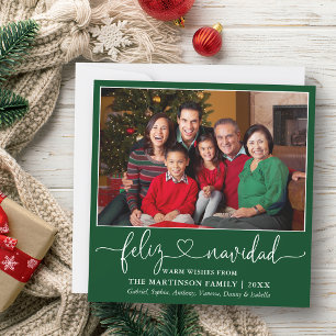 Calligraphy Heart Feliz Navidad Square Green Holiday Card