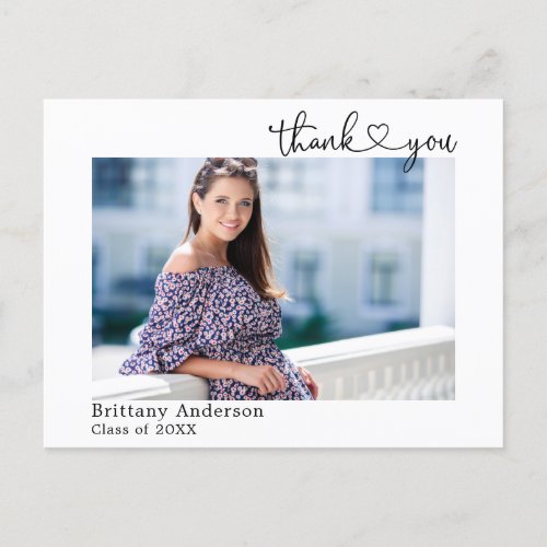 Calligraphy Heart Graduation Photo Thank You Postcard