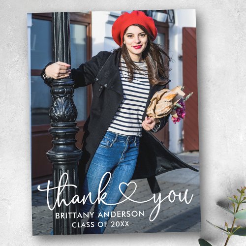 Calligraphy Heart Graduation Thank You Photo Postcard