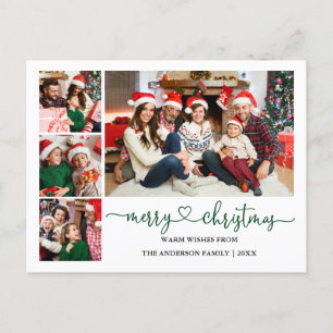 Calligraphy Heart Green Christmas 4 Photo Holiday Postcard