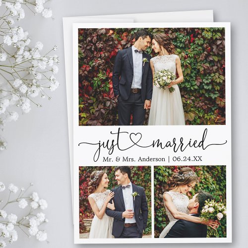 Calligraphy Heart Just Married 3 Photos Wedding Announcement