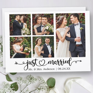 Calligraphy Heart Just Married 5 Photos Wedding Announcement