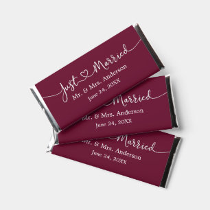 Calligraphy Heart Just Married Wedding Burgundy Hershey Bar Favors