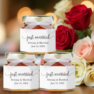 Calligraphy Heart Just Married Wedding Honey Jar Favors