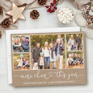 Calligraphy Heart Kraft More Cheer 5 Photo Holiday Card