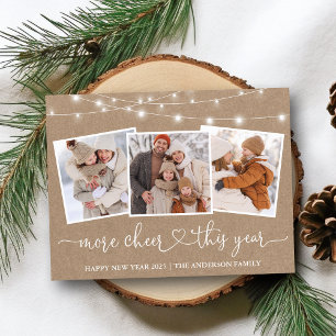 Calligraphy Heart Lights Kraft More Cheer 3 Photo Postcard