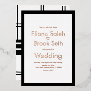 Calligraphy Heart Lines Modern Wedding Pressed Foil Invitation