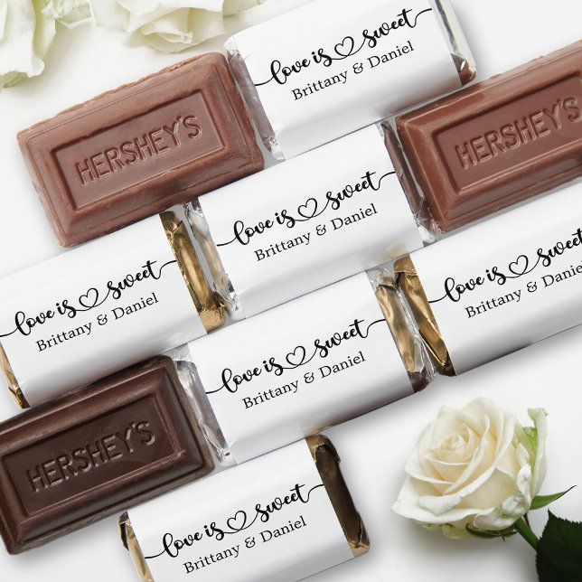 Calligraphy Heart Love Is Sweet Wedding Hershey's Miniatures (Customize to change your personalized text size, text style, color or to add text to back.)