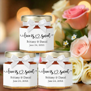 Calligraphy Heart Love Is Sweet Wedding Honey Jar Favors