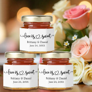 Calligraphy Heart Love Is Sweet Wedding Honey Jar Favors