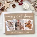 Calligraphy Heart Merry Christmas Kraft 3 Photo Holiday Card<br><div class="desc">Modern Calligraphy Heart Script Merry Christmas Kraft 3 Photo Holiday Card</div>