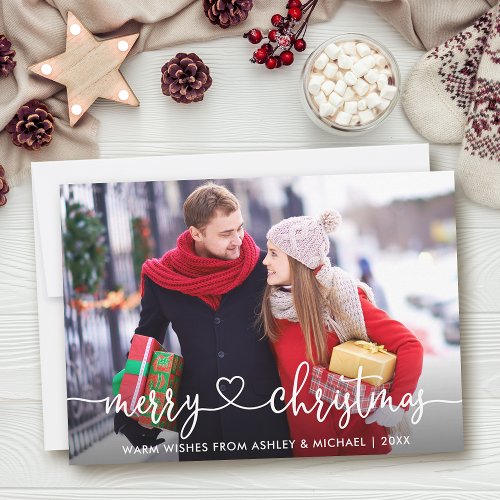 Calligraphy Heart Merry Christmas Photo Holiday Card