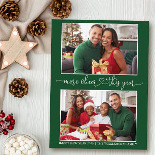 Calligraphy Heart More Cheer Green 2 Photo Holiday Postcard