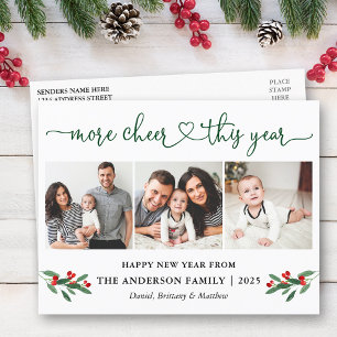 Calligraphy Heart More Cheer Holly 3 Photo Postcard