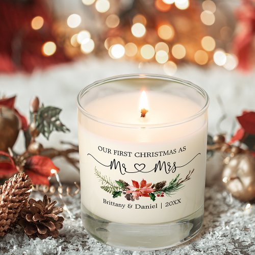 Calligraphy Heart Mr and Mrs Christmas Floral Scented Candle