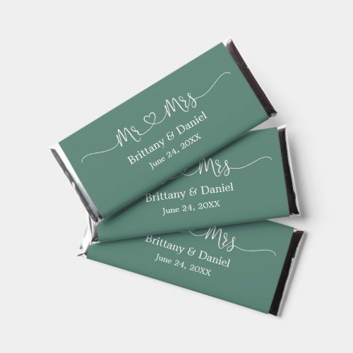 Calligraphy Heart Mr and Mrs Eucalyptus Green Hershey Bar Favors