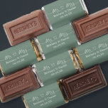 Calligraphy Heart Mr. and Mrs. Sage Green Hershey's Miniatures<br><div class="desc">Modern Calligraphy Script Heart Minimalist Simple Mr. & Mrs. Wedding Chocolate Candy Bars - Sage Green Background or Choose Color</div>