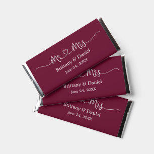 Calligraphy Heart Mr. and Mrs. Wedding Burgundy Hershey Bar Favors