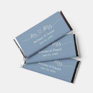 Calligraphy Heart Mr. and Mrs. Wedding Dusty Blue Hershey Bar Favors
