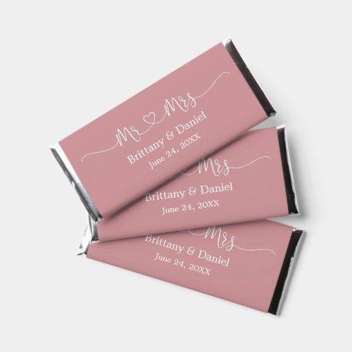 Calligraphy Heart Mr and Mrs Wedding Dusty Pink Hershey Bar Favors