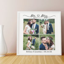 Calligraphy Heart Mr. and Mrs. Wedding Peel And Stick Photo Tile