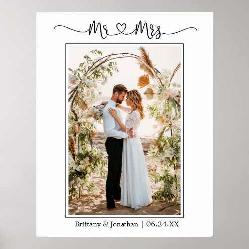 Calligraphy Heart Mr and Mrs Wedding Photo Poster