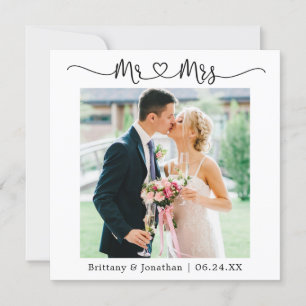 Calligraphy Heart Mr. and Mrs. Wedding Photo Thank You Card