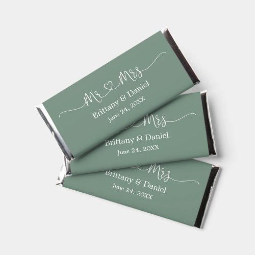Calligraphy Heart Mr and Mrs Wedding Sage Green Hershey Bar Favors