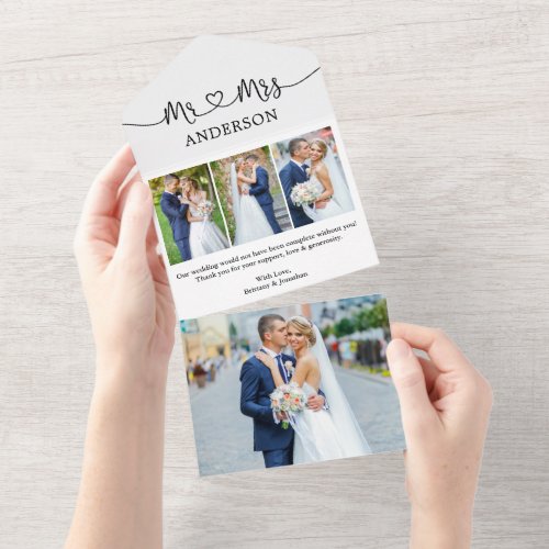 Calligraphy Heart Mr Mrs 4 Photo All In One Card