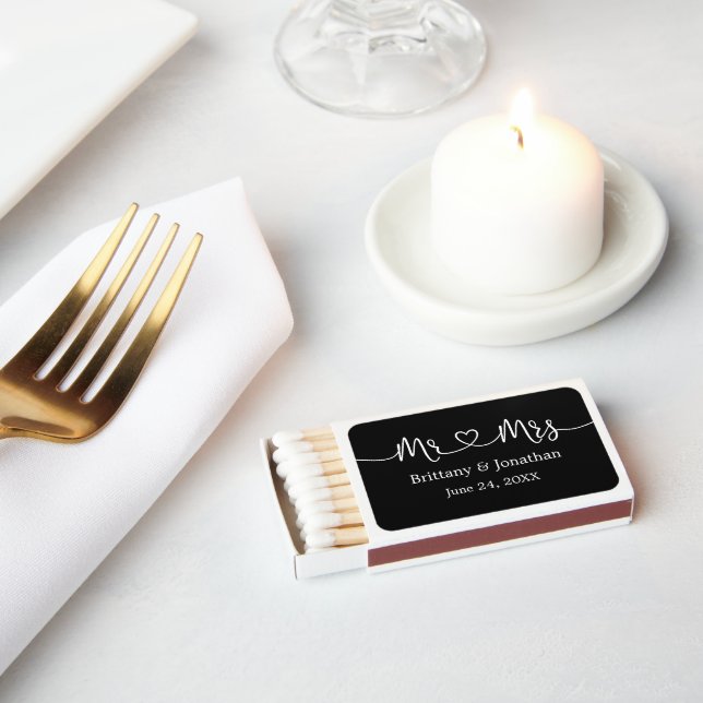Calligraphy Heart Mr. Mrs. - Pick Background Color Matchboxes (Insitu)