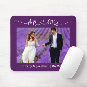 Calligraphy Heart Mr. Mrs. Wedding Purple Mouse Pad