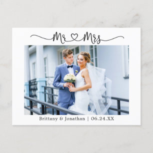 Calligraphy Heart Mr. Mrs. Wedding Thank You Photo Postcard