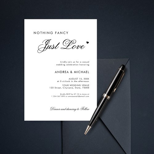 Calligraphy Heart Nothing Fancy Just Love Wedding Invitation