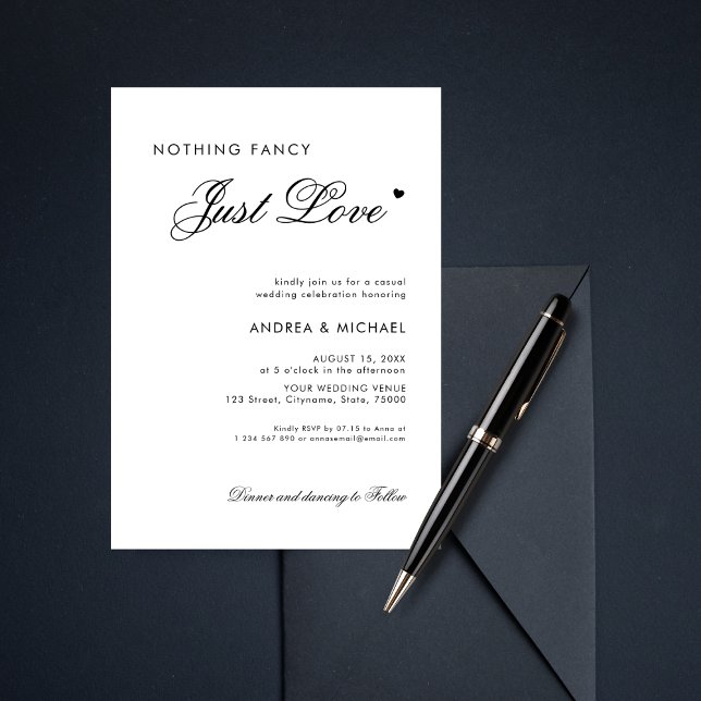 Calligraphy Heart Nothing Fancy Just Love Wedding Invitation (Creator Uploaded)