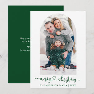Calligraphy Heart Photo Arch Green Christmas Holiday Card