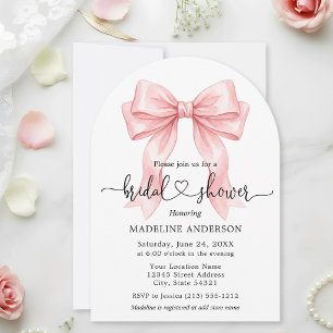 Calligraphy Heart Pink Bow Bridal Shower Invitation