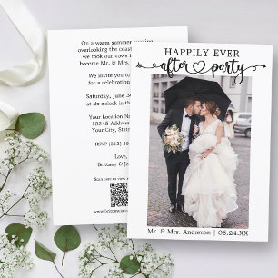 Calligraphy Heart QR Happily Ever After Party Announcement