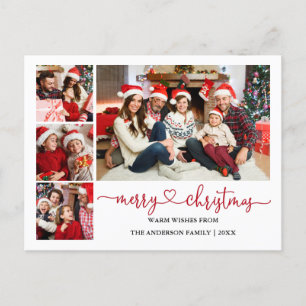Calligraphy Heart Red Christmas 4 Photo Holiday Postcard