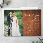 Calligraphy Heart Rustic Wood Wedding Photo Thank You Card<br><div class="desc">Modern Stylish Calligraphy Script with Heart Bride and Groom Wedding Photo Thank You Card - Rustic Country Wood</div>