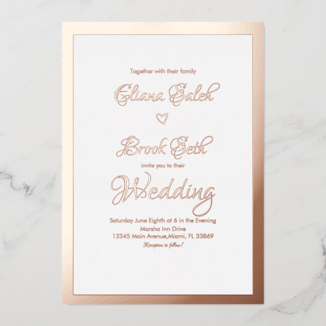 Calligraphy Heart Script Modern Wedding Pressed   Foil Invitation (Front)